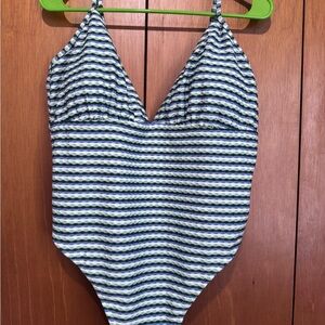 Shade & Shore Blue and White Striped One-Piece Swimsuit